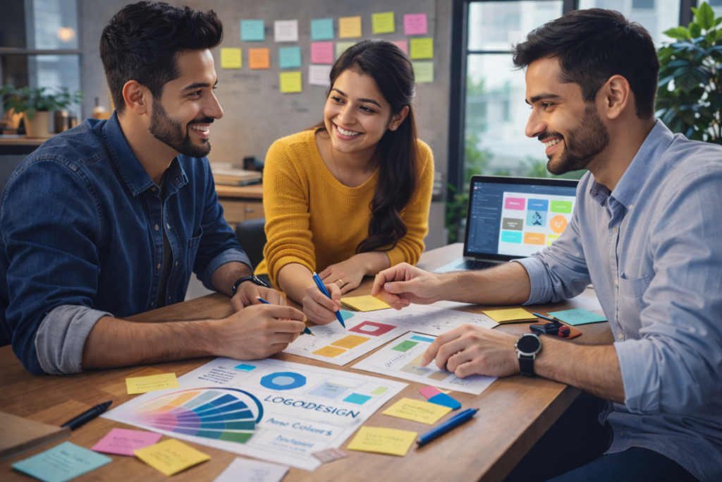 Professional graphic designer collaborating on branding and graphic design services